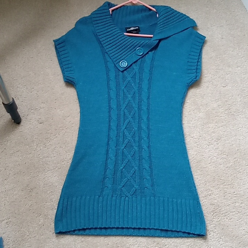 SEXY Teal Sweater Dress Petite Curvy SlimThick Buttoned Collar Comfy Fitted Warm